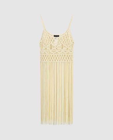  URBAN REVIVO - Áo hai dây nữ đan móc tua rua 