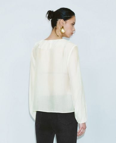  URBAN REVIVO - Áo kiểu nữ tay dài nhún bèo 