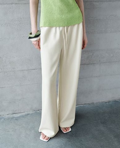  URBAN REVIVO - Quần nữ ống rộng lưng thun hiện đại 