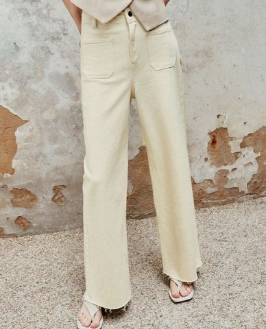  URBAN REVIVO - Quần jeans nữ ống rộng thời trang Front Pocket 