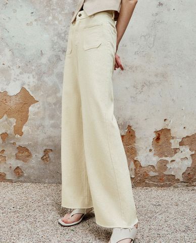  URBAN REVIVO - Quần jeans nữ ống rộng thời trang Front Pocket 