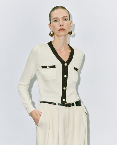  URBAN REVIVO - Áo khoác cardigan nữ cổ V tay dài Button Up 