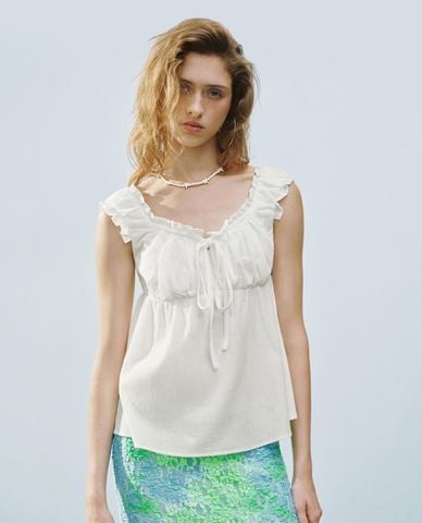  URBAN REVIVO - Áo hai dây nữ phối dây rút 