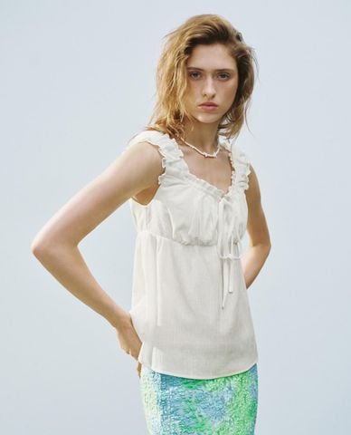  URBAN REVIVO - Áo hai dây nữ phối dây rút 