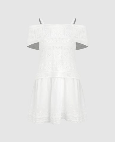  URBAN REVIVO - Đầm trễ vai mini dệt kim nữ tính 