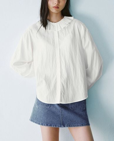  URBAN REVIVO - Áo sơ mi nữ cổ tròn tay dài Loose 