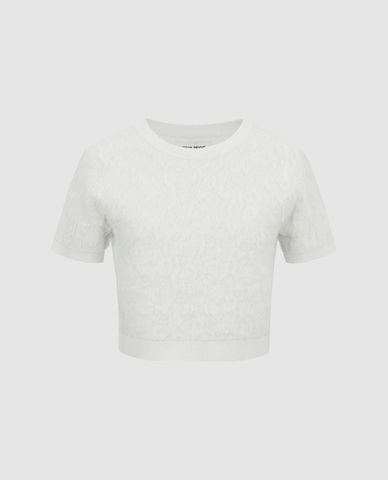  URBAN REVIVO - Áo croptop nữ cổ tròn tay ngắn cá tính 