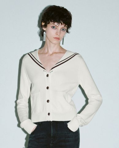  URBAN REVIVO - Áo khoác cardigan nữ cổ V tay dài Sailor 