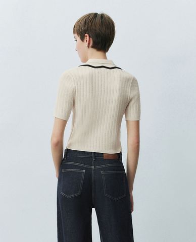  URBAN REVIVO - Áo dệt kim nữ cổ bẻ hiện đại 