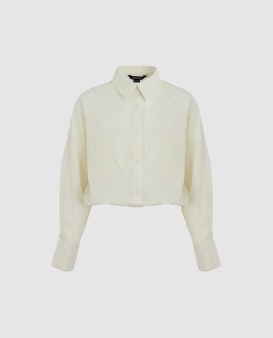  URBAN REVIVO - Áo sơ mi nữ cổ bẻ tay dài phom croptop 