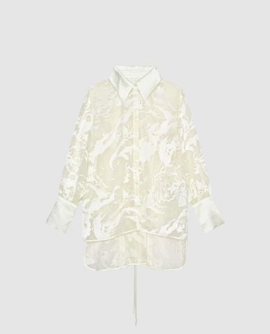  URBAN REVIVO - Áo sơ mi nữ tay dài xuyên thấu nữ tính 