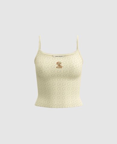  URBAN REVIVO - Áo hai dây nữ cổ vuông Floral 