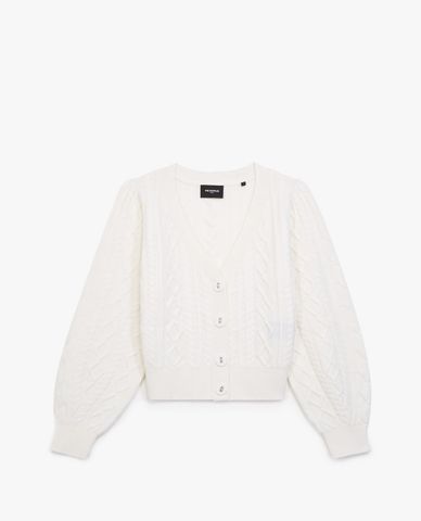  THE KOOPLES - Áo cardigan nữ tay phồng Cashmere&Wool Ecru 