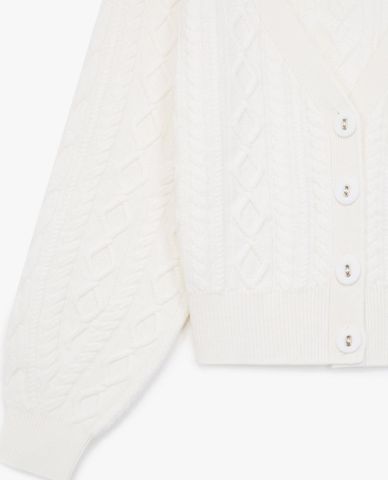  THE KOOPLES - Áo cardigan nữ tay phồng Cashmere&Wool Ecru 