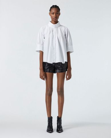  THE KOOPLES - Áo sơ mi nữ cổ cao tay lỡ White Cotton 