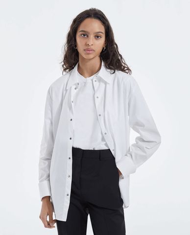  THE KOOPLES - Áo sơ mi nữ phom suông nút bấm hiện đại 