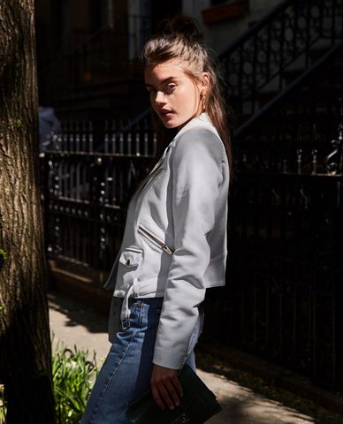  THE KOOPLES - Áo khoác da nữ Padded Shoulders Cropped 