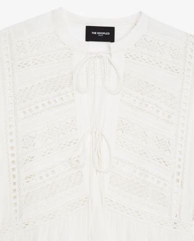  THE KOOPLES - Đầm mini cổ trụ tay dài Lace Detailing 