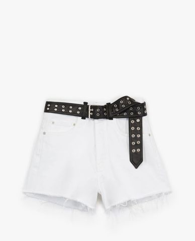  THE KOOPLES - Quần shorts nữ rách gấu Ripped White Denim 