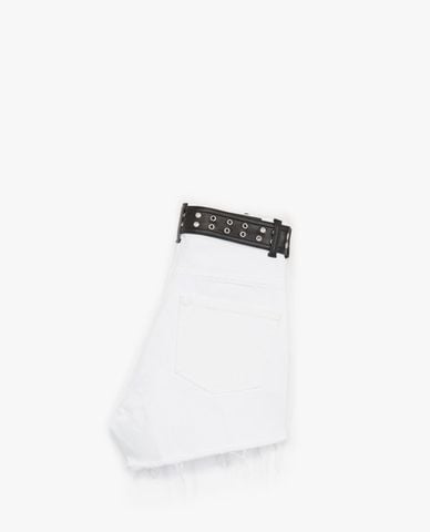  THE KOOPLES - Quần shorts nữ rách gấu Ripped White Denim 