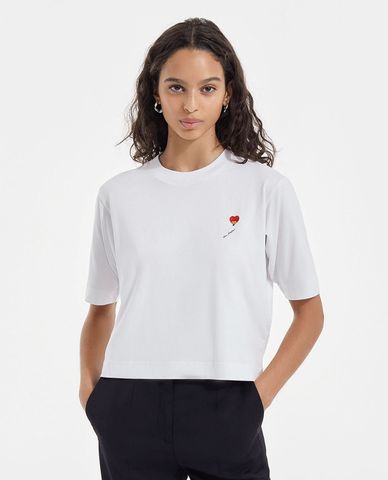  THE KOOPLES - Áo thun nữ phom lửng ngắn tay Matchstick Embroidery 