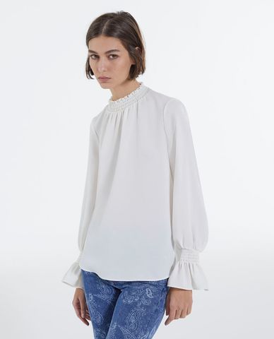  THE KOOPLES - Áo kiểu nữ cổ tròn tay dài Crepe Fabric 