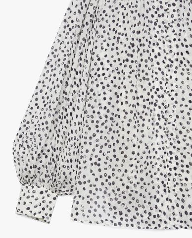  THE KOOPLES - Áo kiểu nữ cổ trụ tay dài phối họa tiết chấm bi thời trang 