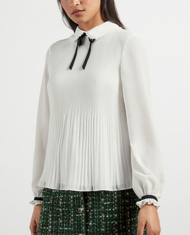  TED BAKER - Áo kiểu nữ tay dài cổ bẻ thắt nơ Micro Pleat Top With Bow 