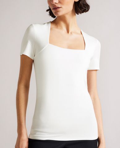  TED BAKER - Áo dệt kim nữ cổ vuông tay ngắn phom ôm Gerbela 