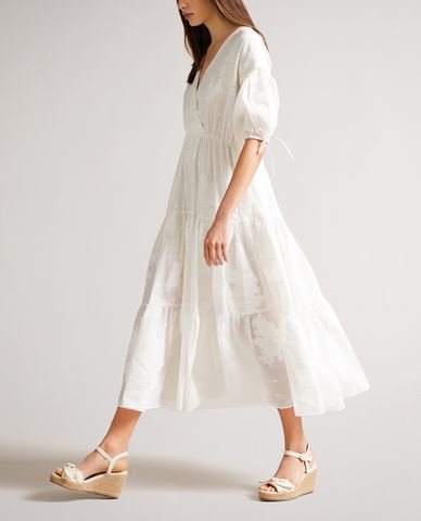  TED BAKER - Đầm midi cổ V tay phồng thắt dây thời trang Darita 