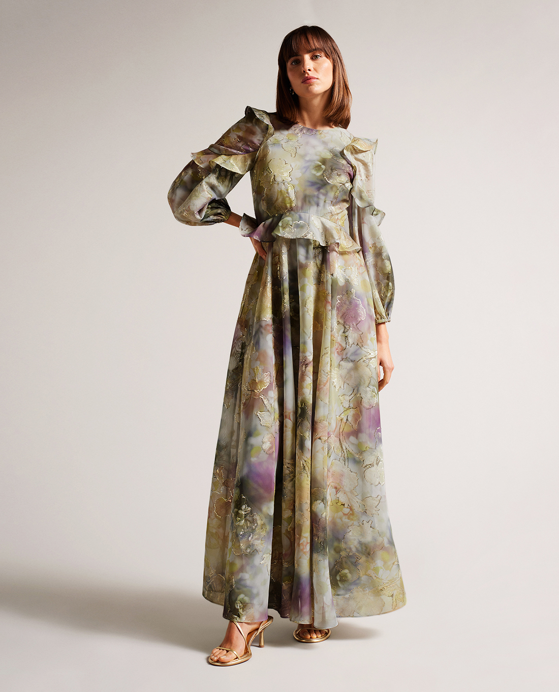 TED BAKER - Đầm xếp li maxi cổ tròn tay dài Dorathi