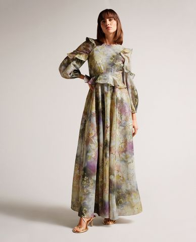  TED BAKER - Đầm xếp li maxi cổ tròn tay dài Dorathi 