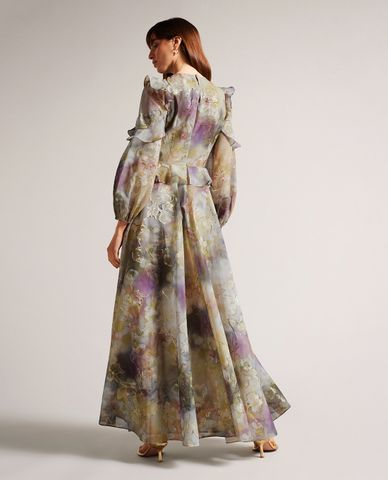  TED BAKER - Đầm xếp li maxi cổ tròn tay dài Dorathi 