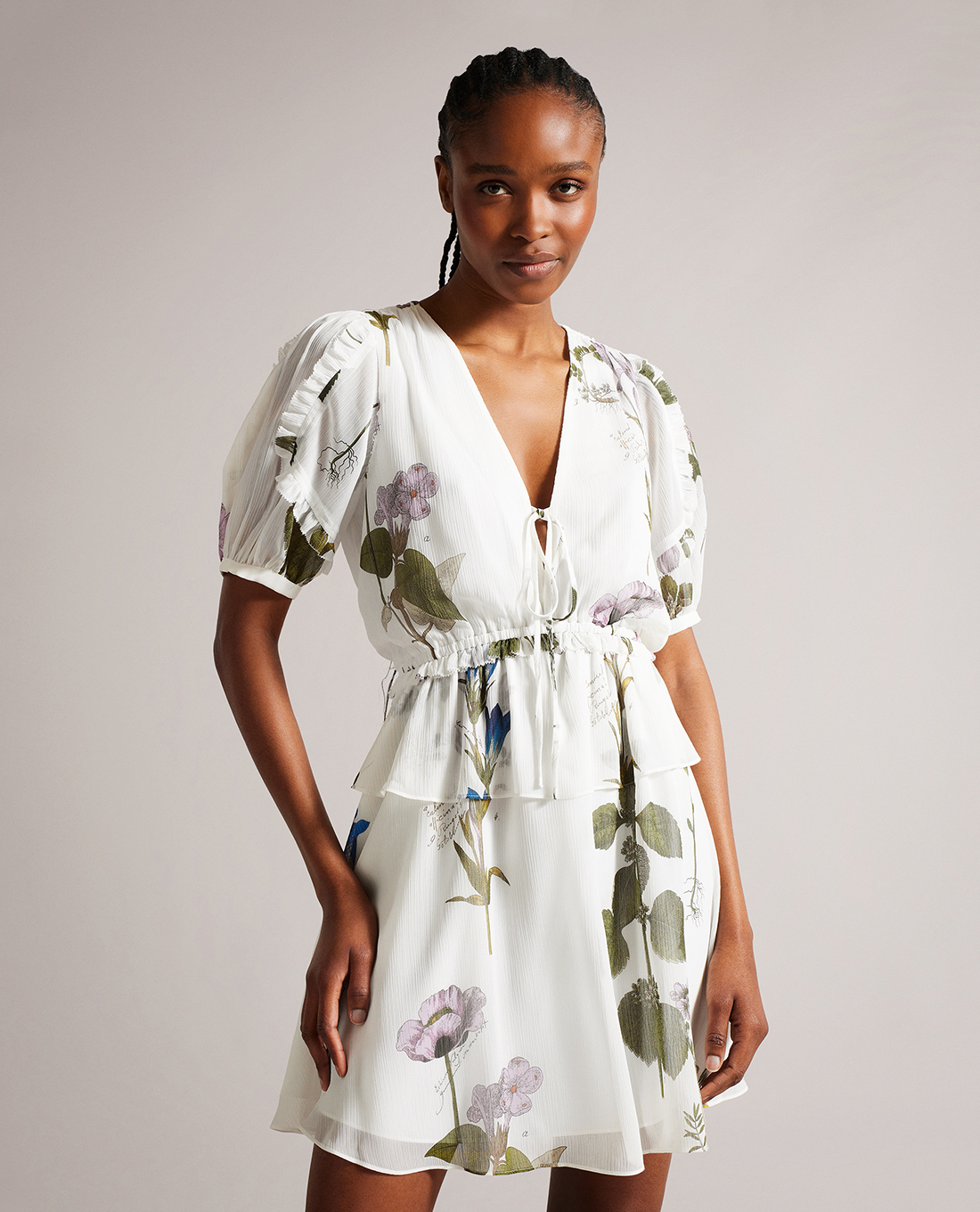 TED BAKER - Đầm xếp tầng mini cổ V tay ngắn Jaliyaa