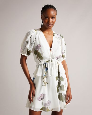  TED BAKER - Đầm xếp tầng mini cổ V tay ngắn Jaliyaa 