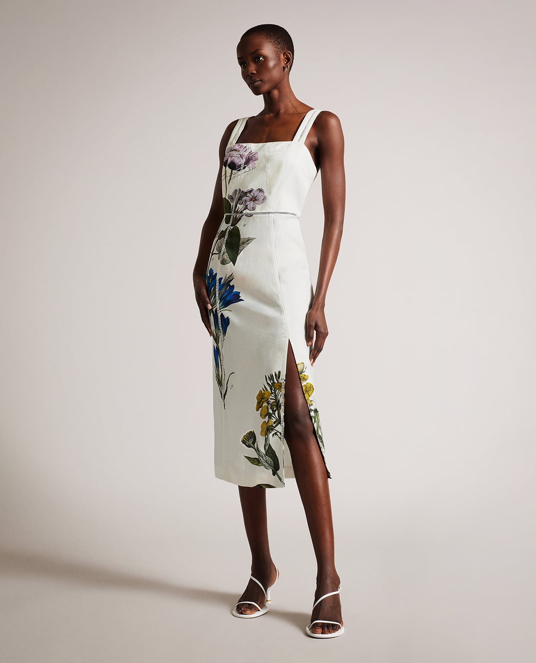 TED BAKER - Đầm bút chì hai dây midi phối hoạ tiết Jasmine