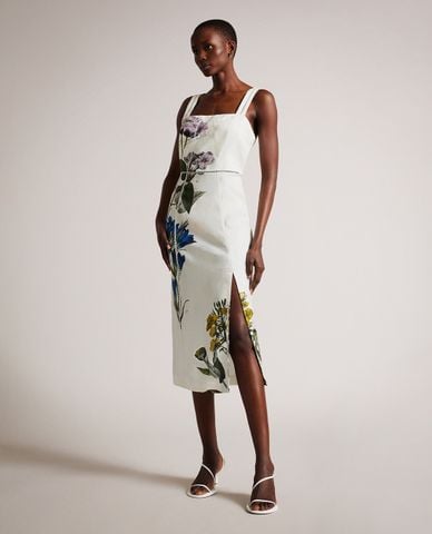  TED BAKER - Đầm bút chì hai dây midi phối hoạ tiết Jasmine 