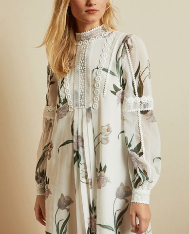  TED BAKER - Đầm mini tay dài cổ trụ Leyora Elderflower 