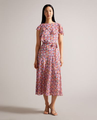 TED BAKER - Đầm midi phom suông tay ngắn Priiyah 