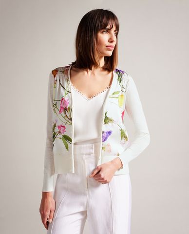  TED BAKER - Áo khoác cardigan nữ cổ V hoạ tiết hoa Chantri 