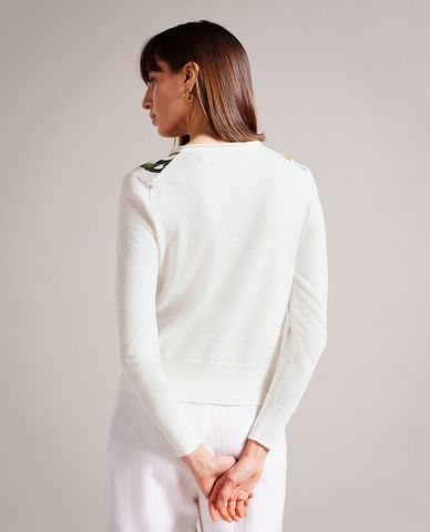  TED BAKER - Áo khoác cardigan nữ cổ V hoạ tiết hoa Chantri 