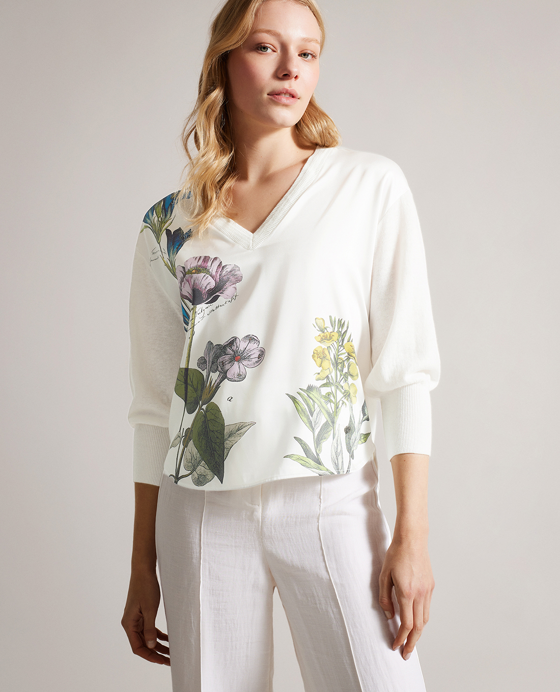 TED BAKER - Áo dệt kim nữ cổ V tay lỡ Raili