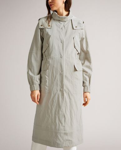  TED BAKER - Áo khoác nữ chống nước phom dài phối mũ trùm Renniey 