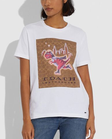  COACH - Áo thun nữ cổ tròn ngắn tay Rexy Signature 