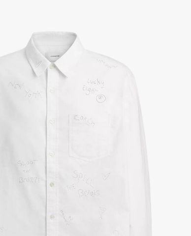  COACH - Áo sơ mi nam cổ bẻ tay dài Embroidered Button Up 