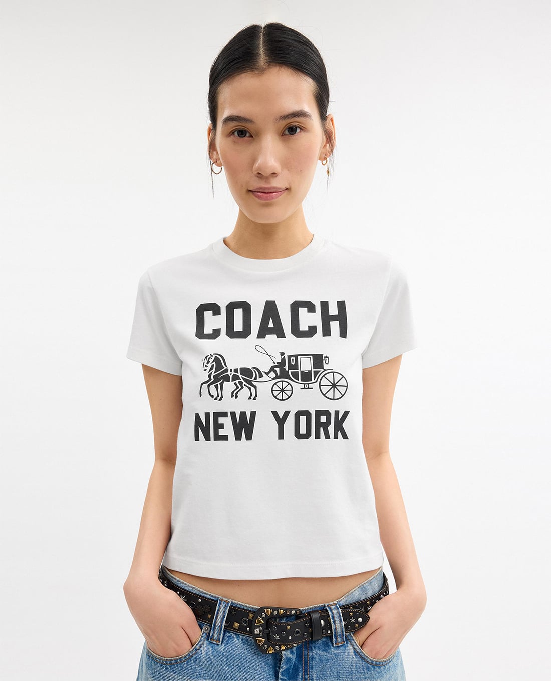 COACH - Áo thun nữ cổ tròn tay ngắn Horse And Carriage