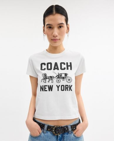  COACH - Áo thun nữ cổ tròn tay ngắn Horse And Carriage 