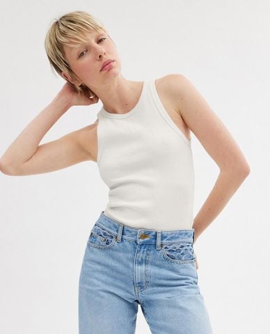  COACH - Áo sát nách nữ cổ tròn phối logo Ribbed 