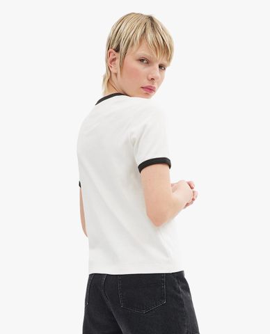  COACH - Áo thun nữ cổ tròn Signature Ringer 