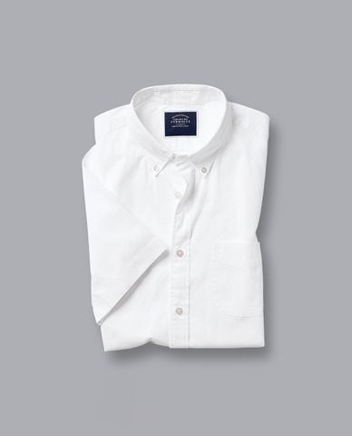  CHARLES TYRWHITT - Áo sơ mi nam tay ngắn Washed Oxford 